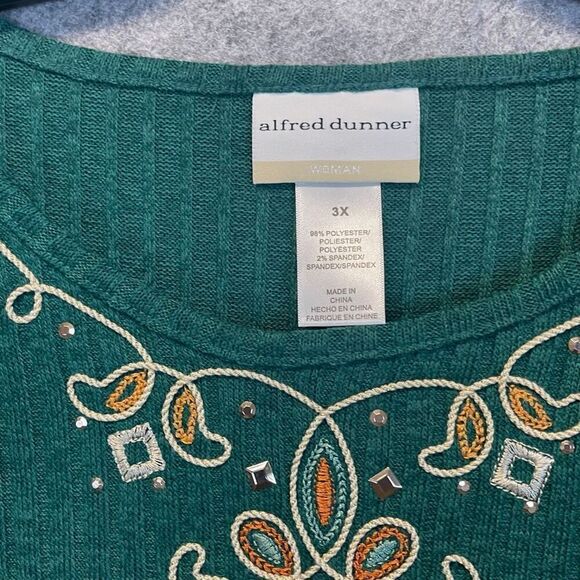 NWT Alfred Dunner Woman Top 3X Emerald Isle Green Center Medallion Embroidery - Picture 3 of 16